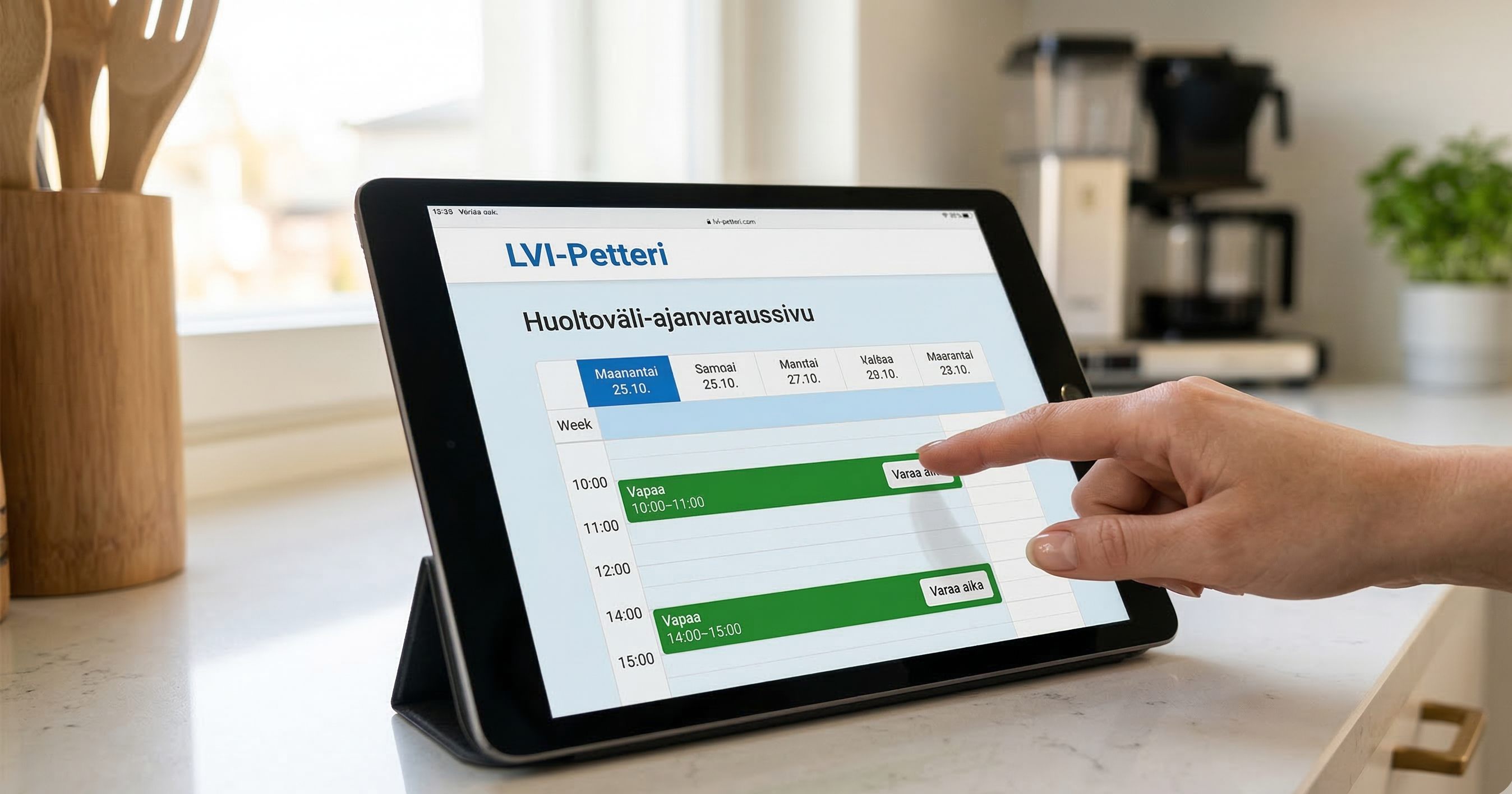 Huoltoväli-ajanvaraussivu – asiakas varaa huoltoajan suoraan tabletilla